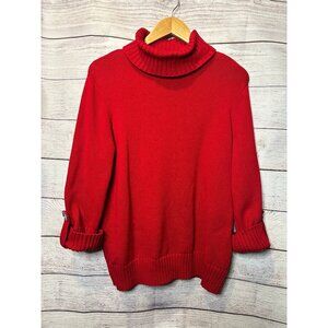 XL Cotton Women’s Red Cowl Neck Mock Turtleneck Sweater Button Cuff Sleeves
